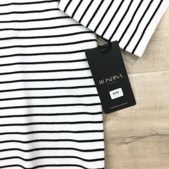 Rondina $195 Boat Neck Crop Knit Top Striped Black - Picture 8 of 12